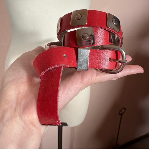 Vintage 1980’s red Leather Southwestern silver Concho skinny Retro belt Froneza main image 10